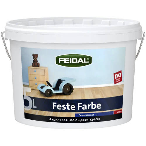 Акриловая моющаяся антивандальная краска Feidal Feste Farbe 5 л белая база 1