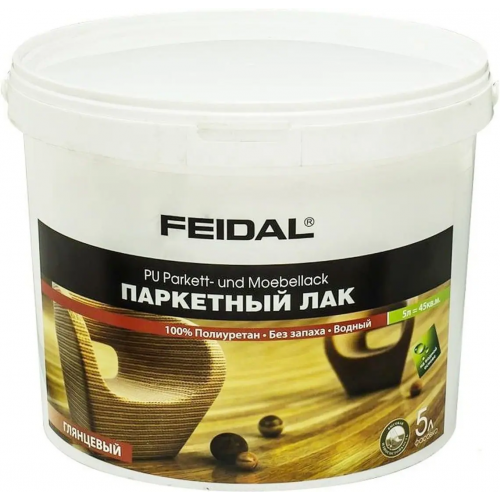 Полиуретановый паркетный и мебельный лак на водной основе Feidal PU Parket Moebellack 5 л глянцевый