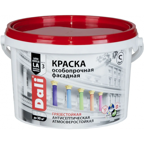 Краска особопрочная фасадная акриловая латексная Dali 2.5 л бесцветная база C глубокоматовая