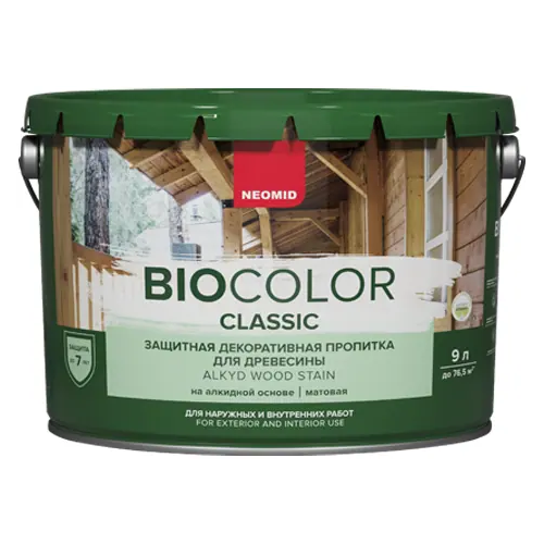Защитная декоративная пропитка для древесины Неомид Bio Color Classic 9 л палисандр полуматовая готовый состав