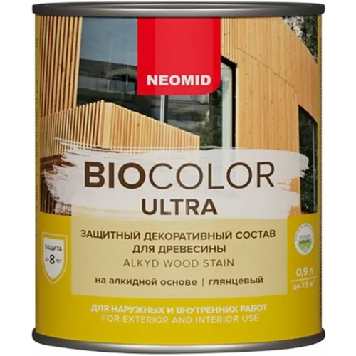 Защитный декоративный состав для древесины Неомид Bio Color Ultra 900 мл орегон глянцевый готовый состав