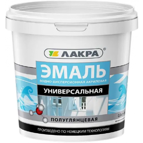 Эмаль акриловая универсальная Лакра 900 г белая полуглянцевая