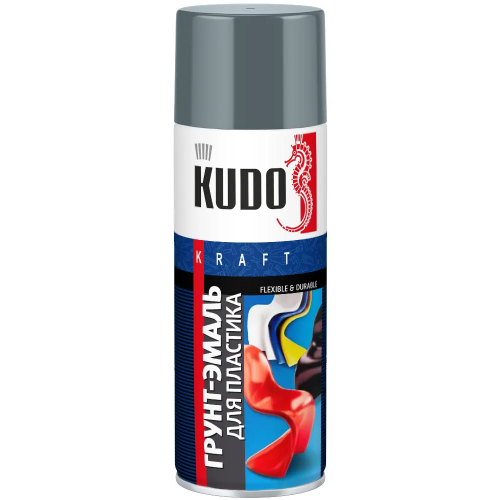 Грунт эмаль для пластика Kudo Kraft Flexible & Durable 520 мл серая