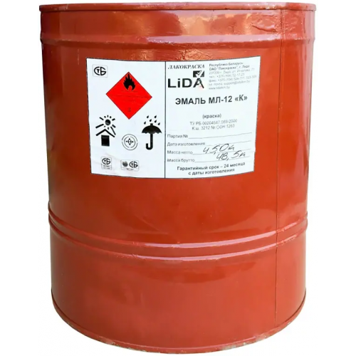Эмаль для окраски автомобилей Лакокраска Lida МЛ 12 К 45 кг белая ночь
