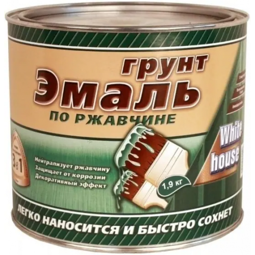 Грунт эмаль по ржавчине 3 в 1 White House 1.9 кг черная