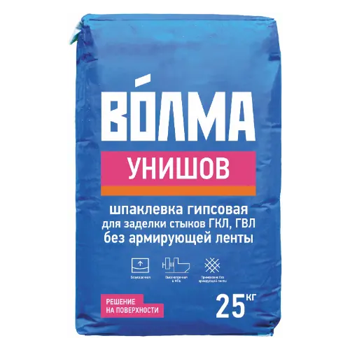 Шпаклевка гипсовая для заделки стыков ГКЛ, ГВЛ Волма Унишов 25 кг