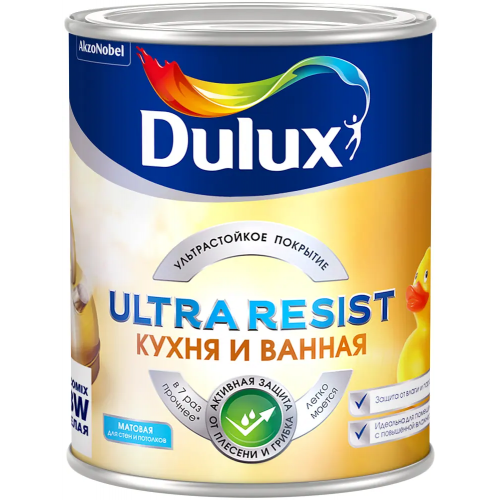 Краска для стен и потолков Dulux Ultra Resist Кухня и Ванная 5 л белая база BW матовая блеск 20