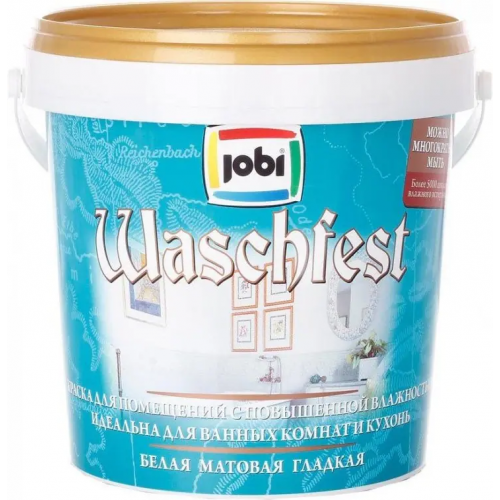 Краска для помещений с повышенной влажностью акриловая Jobi Waschfest 900 мл белая база A неморозостойкая