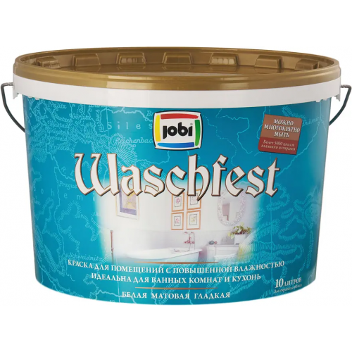 Краска для помещений с повышенной влажностью акриловая Jobi Waschfest 10 л белая база A морозостойкая