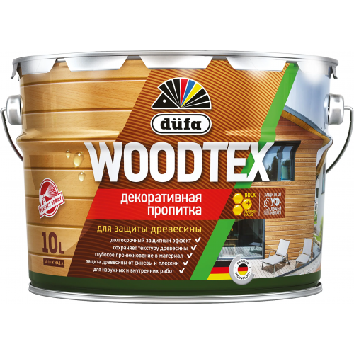 Декоративная пропитка для защиты древесины Dufa Woodtex 10 л бесцветная