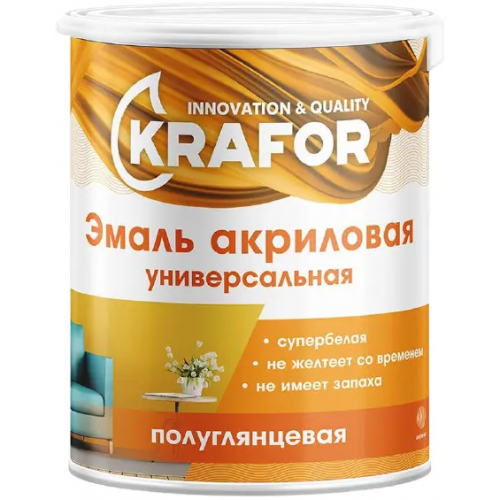 Эмаль акриловая универсальная Крафор 3 кг супербелая полуглянцевая