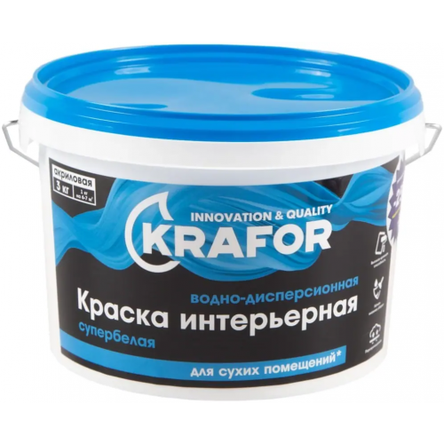 Водно дисперсионная краска акриловая интерьерная Крафор 3 кг супербелая
