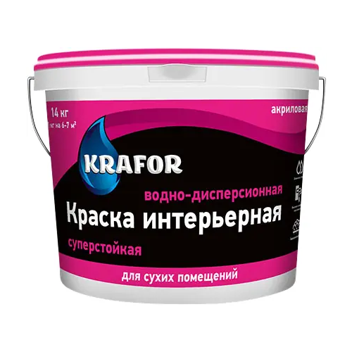 Водно дисперсионная акриловая суперстойкая краска Крафор Интерьерная 14 кг белая