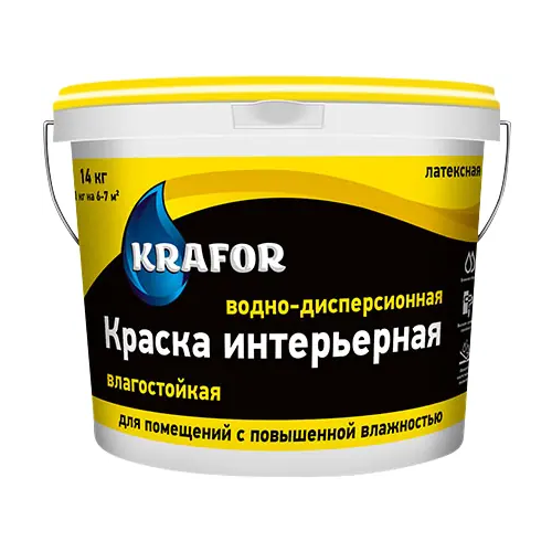 Водно дисперсионная латексная влагостойкая краска Крафор Интерьерная 14 кг белая