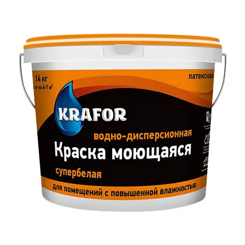 Водно дисперсионная краска латексная моющаяся интерьерная Крафор 14 кг супербелая