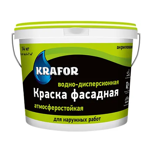 Водно дисперсионная акриловая атмосферостойкая краска Крафор Фасадная 14 кг белая