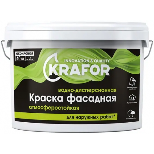 Водно дисперсионная акриловая атмосферостойкая краска Крафор Фасадная 40 кг белая