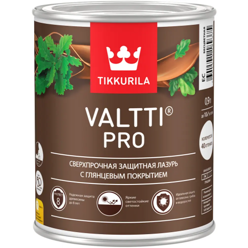 Сверхпрочная защитная лазурь с глянцевым покрытием Тиккурила Valtti Pro 900 мл красное дерево