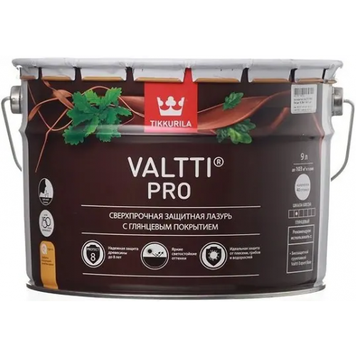 Сверхпрочная защитная лазурь с глянцевым покрытием Тиккурила Valtti Pro 9 л орех
