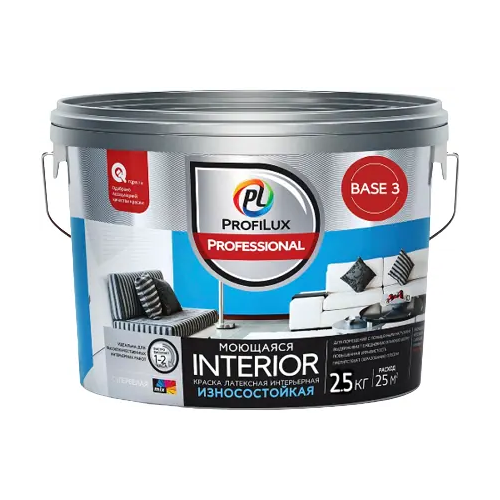 Краска латексная интерьерная износостойкая Профилюкс Professional Interior Моющаяся 2.5 кг бесцветная