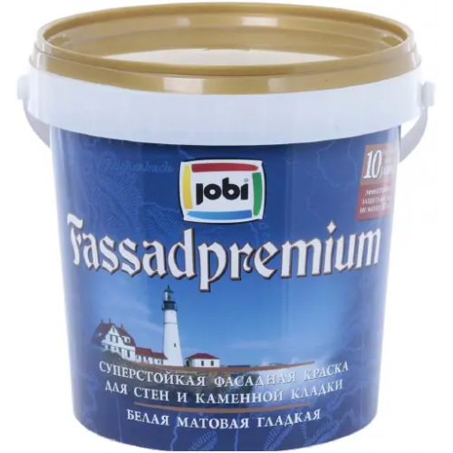 Суперстойкая краска для стен и каменной кладки акриловая Jobi Fassadpremium 900 мл белая база A неморозостойкая