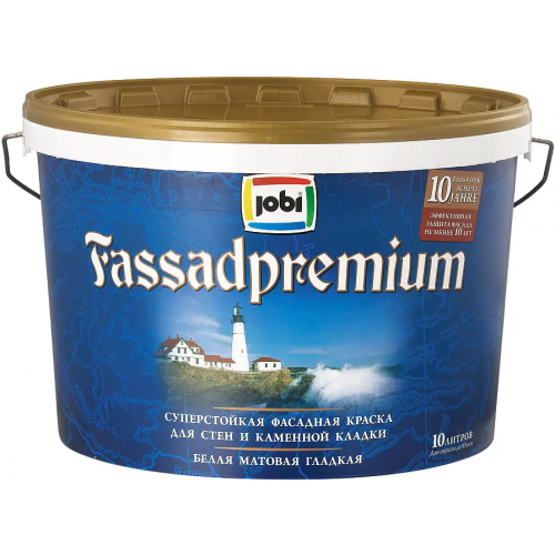 Суперстойкая краска для стен и каменной кладки акриловая Jobi Fassadpremium 10 л белая база A неморозостойкая