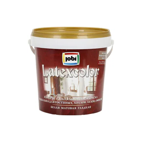 Износостойкая моющаяся краска гладкая интерьерная Jobi Latexcolor 900 мл белая база A неморозостойкая