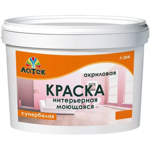 Акриловая краска интерьерная моющаяся Латек Л 204 14 кг супербелая
