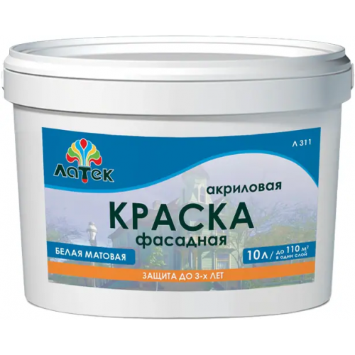Акриловая краска фасадная Латек Л 311 10 кг белая