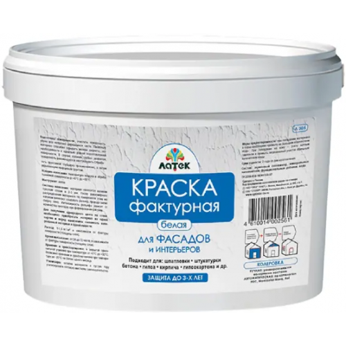 Краска фактурная для фасадов и интерьеров Латек Л 305 15 кг белая