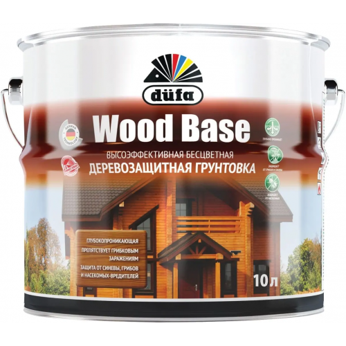 Высокоэффективная бесцветная деревозащитная грунтовка Dufa Wood Base 10 л