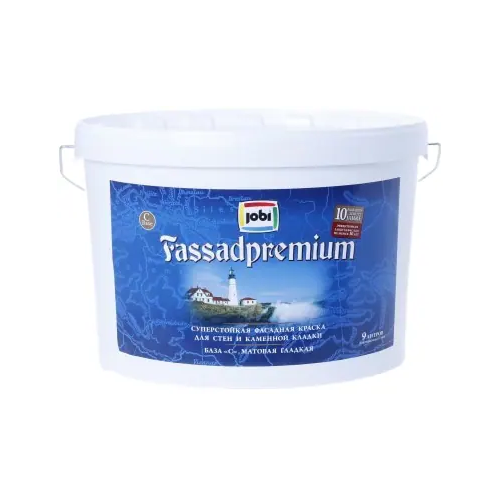 Суперстойкая краска для стен и каменной кладки акриловая Jobi Fassadpremium 9 л бесцветная база C морозостойкая