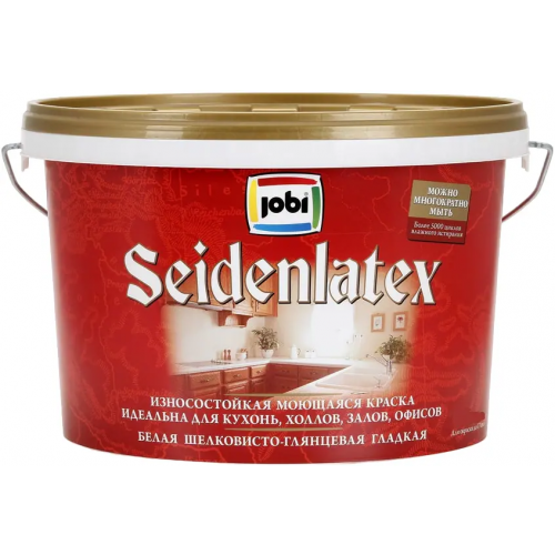 Износостойкая моющаяся краска шелковисто глянцевая гладкая Jobi Seidenlatex 2.25 л бесцветная