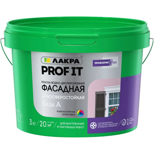 Краска водно дисперсионная фасадная атмосферостойкая Лакра Prof It 3 кг белая