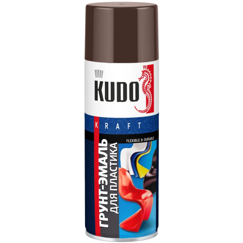 Грунт эмаль для пластика Kudo Kraft Flexible & Durable 520 мл коричневая