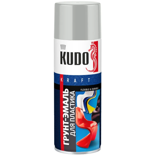 Грунт эмаль для пластика Kudo Kraft Flexible & Durable 520 мл светло серая
