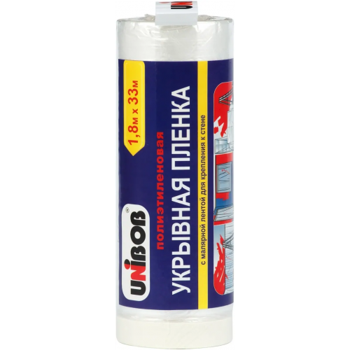 Пленка укрывная с малярной лентой Unibob 1.8*33 м