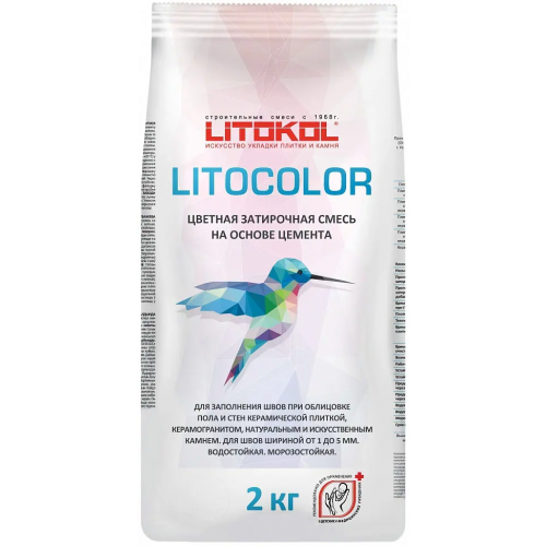 Цветная затирочная смесь на основе цемента Литокол Litocolor 2 кг L.12 темно серая