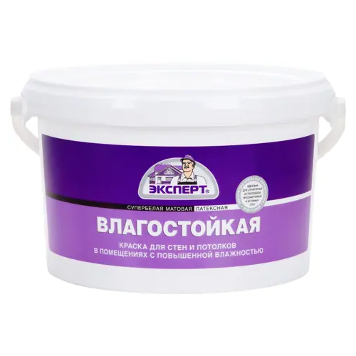 Супербелая водоэмульсионная латексная краска Эксперт Влагостойкая 3 кг супербелая неморозостойкая