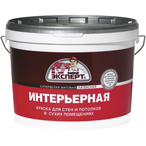 Супербелая водоэмульсионная латексная краска Эксперт Интерьерная 14 кг супербелая до 30°С