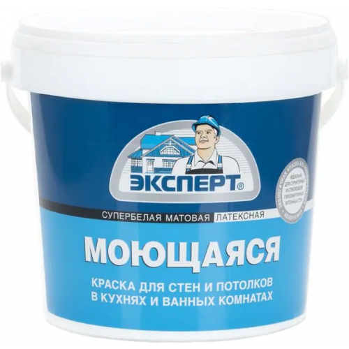 Супербелая водоэмульсионная латексная краска Эксперт Моющаяся 1.3 кг супербелая до 20°С