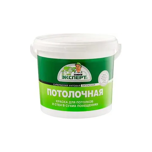 Супербелая латексная водоэмульсионная краска Эксперт Потолочная 1.3 кг супербелая