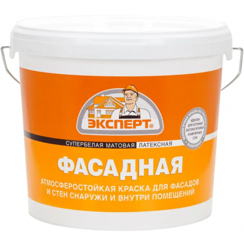 Супербелая латексная атмосферостойкая краска Эксперт Фасадная 7 кг супербелая до 20°С