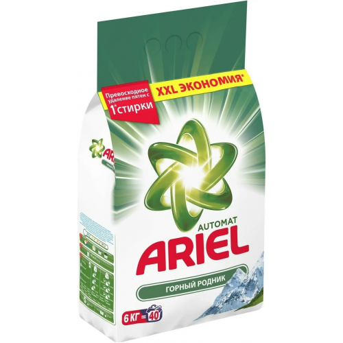 Стиральный порошок аква пудра Ariel Горный Родник 6 кг автоматическая
