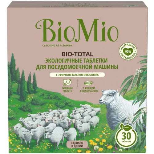 Экологичные таблетки для посудомоечной машины Biomio Bio Total с Эфирным Маслом Эвкалипта 30 таблеток