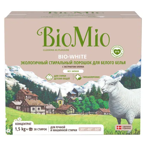 Экологичный стиральный порошок концентрат для белого белья Biomio Bio White 1.5 кг