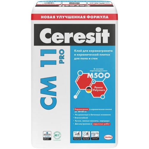 Клей для керамогранита керамической плитки для пола и стен Ceresit CM 11 Pro 25 кг