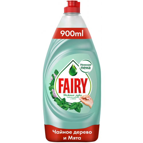 Средство для мытья посуды Fairy Нежные Руки Чайное Дерево и Мята 900 мл 12 бутылок флип топ + дозатор