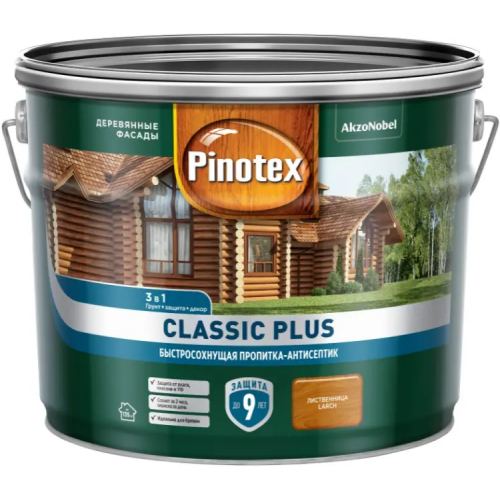 Быстросохнущая пропитка антисептик Пинотекс Classic Plus 9 л лиственница