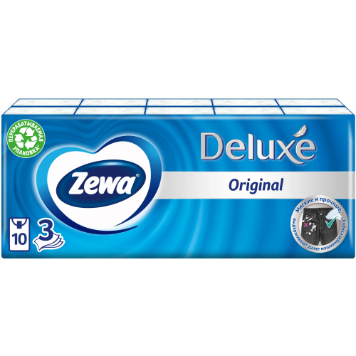 Платочки бумажные Zewa Deluxe Original 10 пачек * 10 платочков в пачке